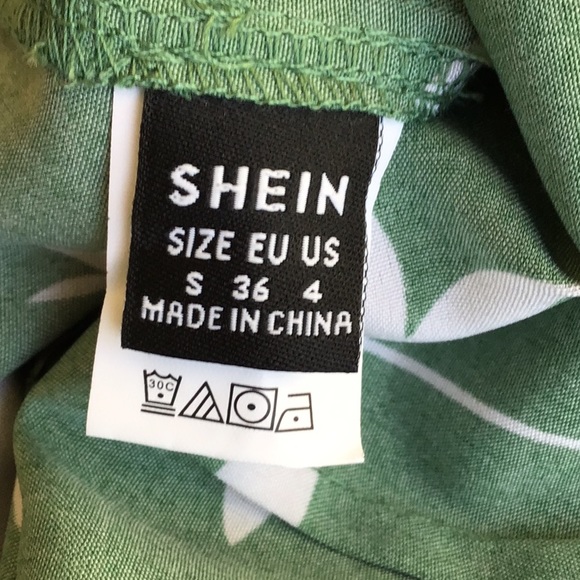 NWT SHEIN Green/White Floral One Shoulder Puff Sleeve Dress Small - Picture 8 of 9